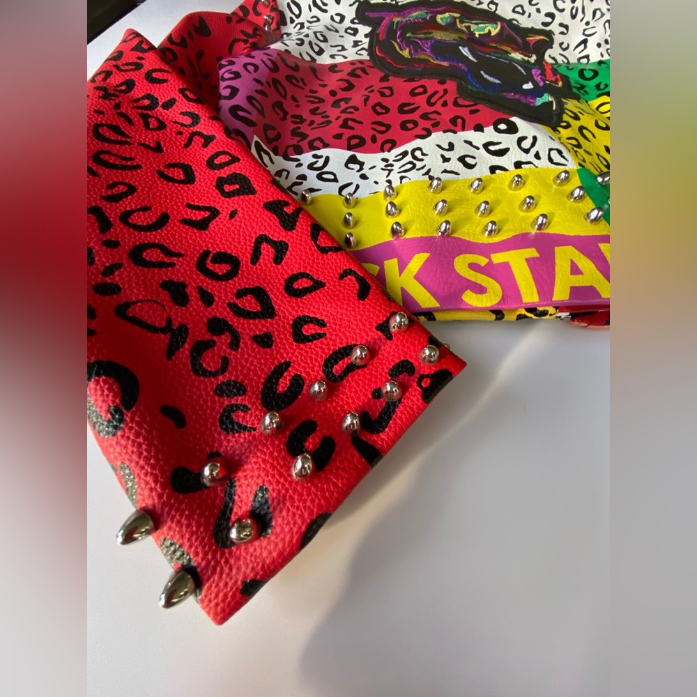 AZALEA WANG Studded Moto Jacket, Wonka Colors Rock Star Game Moto Jacket Sz: XL - Picture 10 of 16